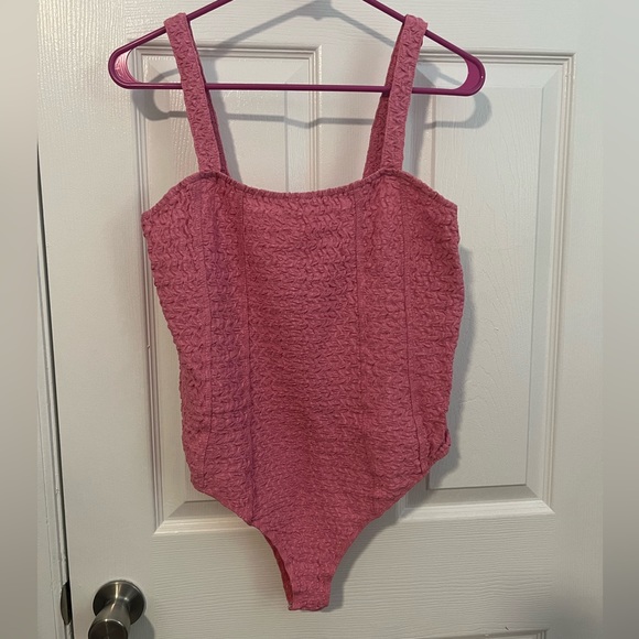 Pink Lily Taking It Back Pink Textured Tank Bodysuit - Picture 3 of 10